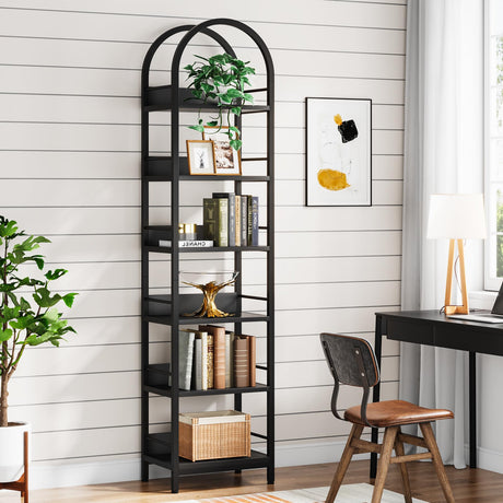 Arched 6-Tier Corner Bookshelf by Tribesigns - 78.7" Tall Freestanding Black Display Shelf Tribesigns