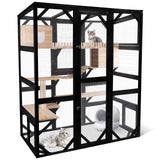FunXplore Large Catio Outdoor Cat Enclosure Window 73" H Walk-in Cat House Kitty Cage for Multiple Indoor Outdoor Cats Outside Patio with 5 Access Doors Waterproof Roof FunXplore