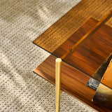 Saint Mossi Tadio Double Layer Glass Coffee Table for Living Room, Brown Glass & Coffee Brown MDF Bottom Shelf SM Saint Mossi