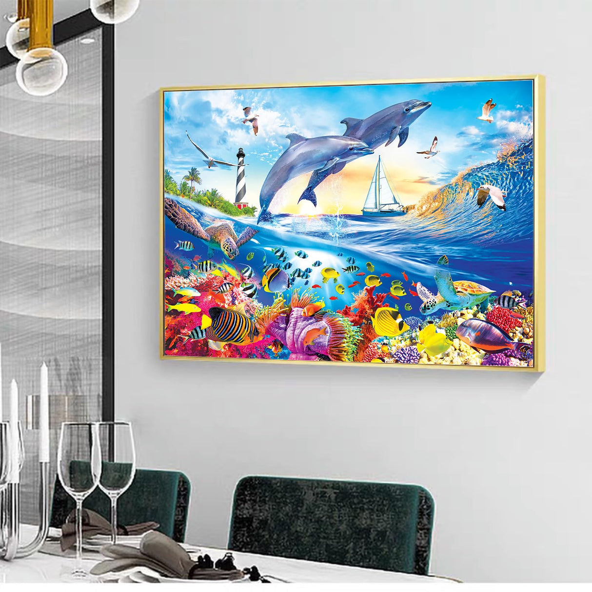 Dolphins Diamond Art DIY Diamond Painting Kits for Adults Diamond Gem Art for Beginners for Home Wall Art Decor Gifts 12x16inch Toulideifaria