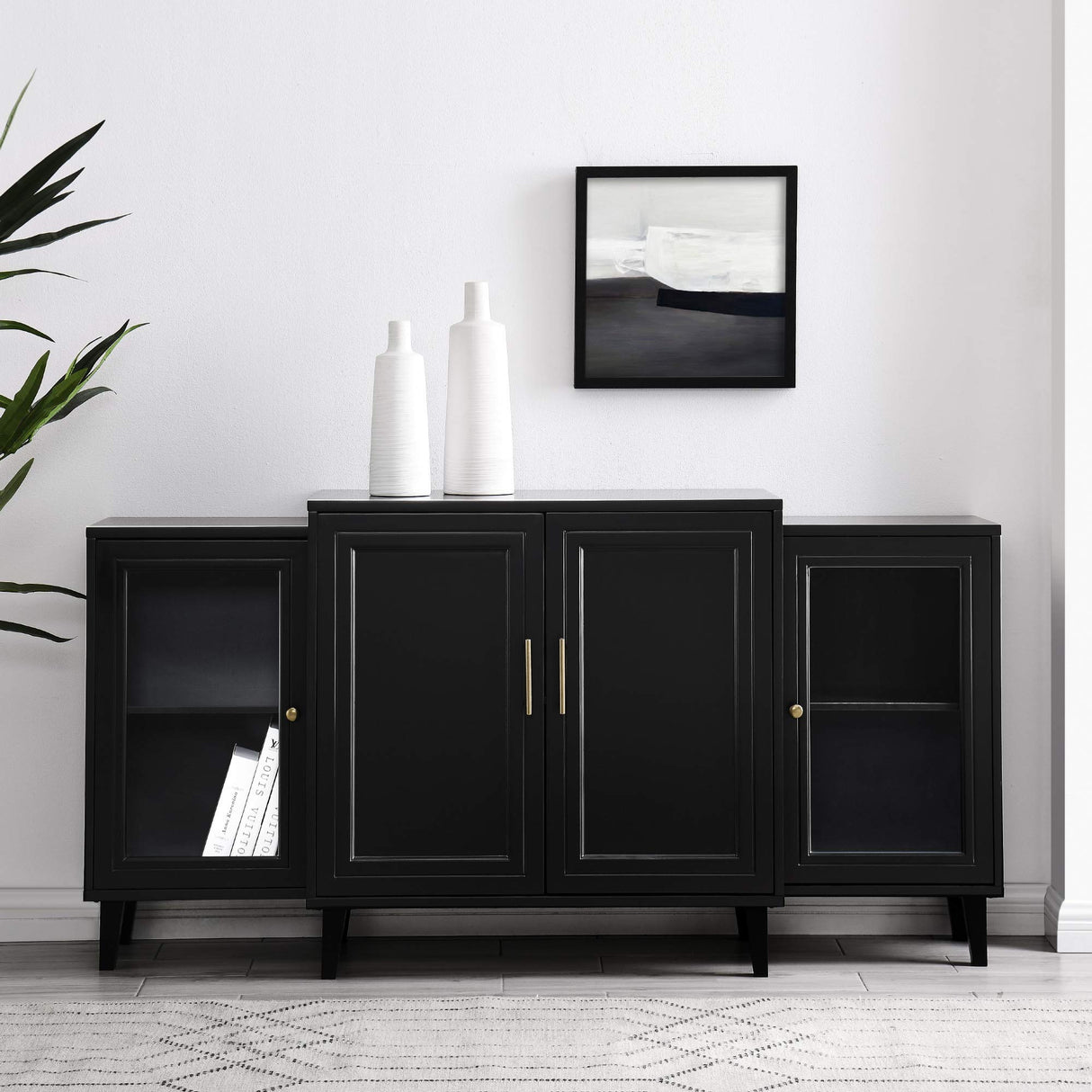 Walker Edison 4-Door Tiered Modern-Sideboard-Buffet Stand for Storage, 62, Black Walker Edison