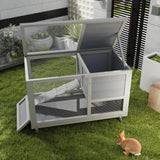 Wooden 36Inches Rabbit Hutch Indoor with Wheels Bunny Cage Outdoor Durable Wide Space Rabbit Cage with Tray, Openable Roof, Anti-Slip Ramp for Small Bunny Rabbit (Grey) Nyeekoy