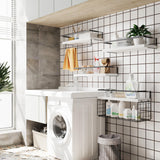 White Wood Floating Shelves Wall Mounted - 3+1 Tier Rustic Bathroom Wall Shelves Over Toilet with Wire Storage Basket and Towel Bar, set of 4 Farmhouse Floating Shelf for Bathroom, Kitchen, Bedroom. LUDORU