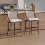 Kmax 26” Counter Height Bar Stool Set of 2, Farmhouse Upholstered Fabric Barstools with Curved Back and Solid Wood Legs, 20.5” W Bar Chair Counter Stool for Kitchen Island, Beige Kmax