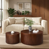 DS-HOMEPORT Nesting Round Wood Coffee Table Set of 2, Handcraft Drum Side Table End Table for Living Room, Modern Circle Wooden End Table Set for Small Space, No Need Assembly(Espresso,31x31x16 in) DS-HOMEPORT