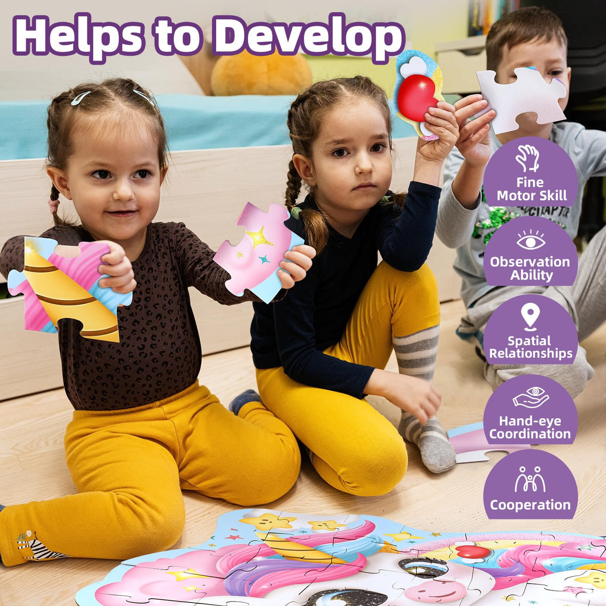 45 Piece Unicorn Floor Puzzle, Large Special Shapes Puzzles for Kids Ages 3-5, Toddler Floor Puzzles for Kids Ages 4-8, 4 Year Old Girl Gifts Toys for Birthday, Halloween, Christmas wookidel