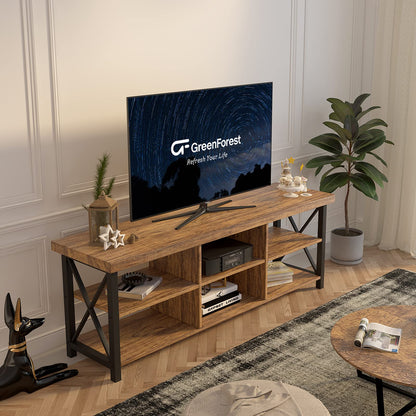 GreenForest TV Stand for TV up to 65 inches, Entertainment Center with 6 Storage Cabinet for Living Room, 55 inch Farmhouse Television Stands Console Table, TV stands for Living Room, Walnut - WoodArtSupply