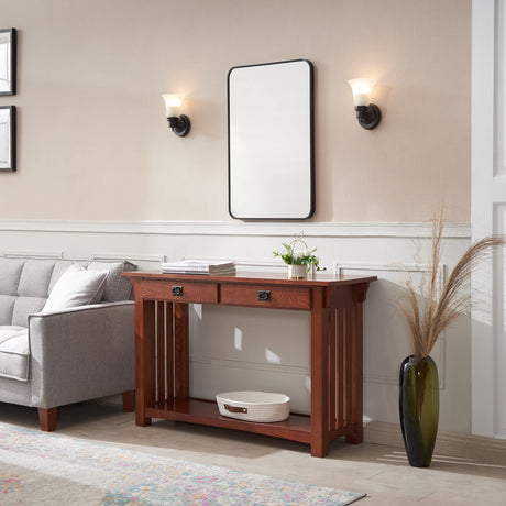 Leick Home 8233 Mission Console Table for Entryway, Wood Sofa Table, Made with Solid Wood, for Living Room, Hallway, Office, Bedroom, Medium Oak Finish Leick Home