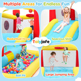 Inflatable Bounce House, Bouncy House with Blower, Bouncy Castle with Slide, Ball Pit, Jump House for Indoor Outdoor Backyard Party for Kids Aged 3-8 (10FT X 10FT X 7FT) with Repair Kit & Storage Bag Toiyjofe