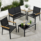 Best Choice Products 4-Piece Outdoor Textilene Patio Conversation Set, Backyard Furniture w/Loveseat, Coffee Table, Steel Frame - Black/Black Best Choice Products