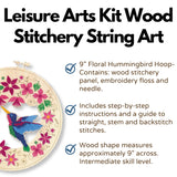 LEISURE ARTS Wood Stitched String Art Kit with Floral Hummingbird in Hoop - Adult Or Kids Craft - Craft Kits for Teens String Art Kit for Adults 3D 3D Kids 9" LEISURE ARTS
