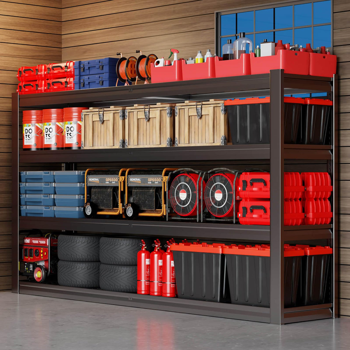 PMKES 67" Wide Garage Shelving Unit, 67" W x 24" D x 68" H, Heavy Duty Garage Storage Shelves,3500 LBS Capacity, Industrial Adjustable Shelves for Basement Warehouse PMKES