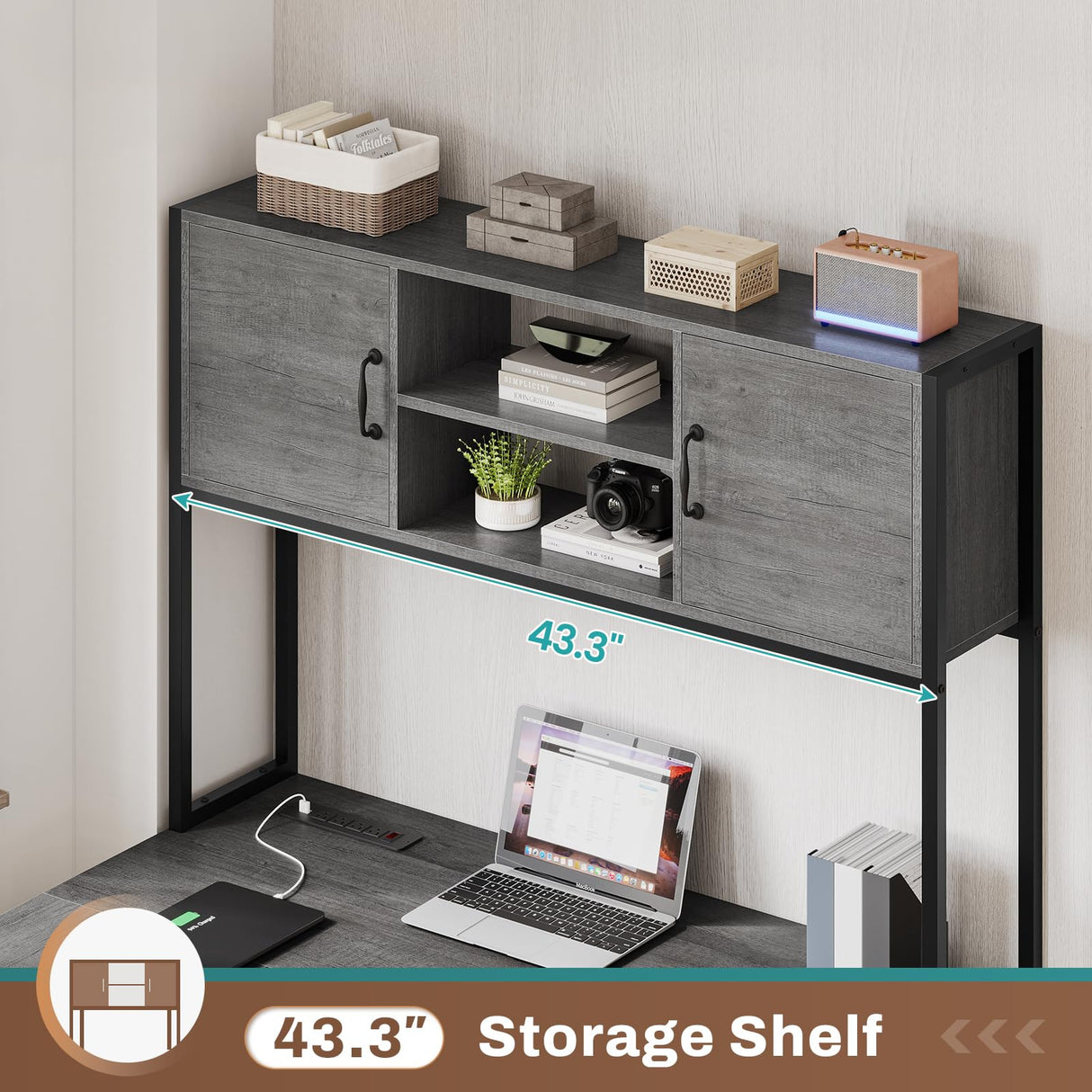 SEDETA L Shaped Gaming Desk, Reversible Computer Desk with Fabric Drawers and Power Outlet, Gaming Desk with Led Lights, Hutch and Storage Shelf for Home Office, Grey SEDETA