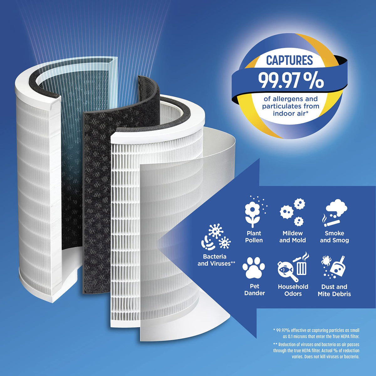 Clorox Large Room Air Purifier True HEPA Replacement Filter, 1,500 Sq. Ft. Capacity, Removes 99.97% of Allergens up to 0.1 Micron, Compatible with 11010 & 11011, 1 Count (12010) Clorox Home Appliances