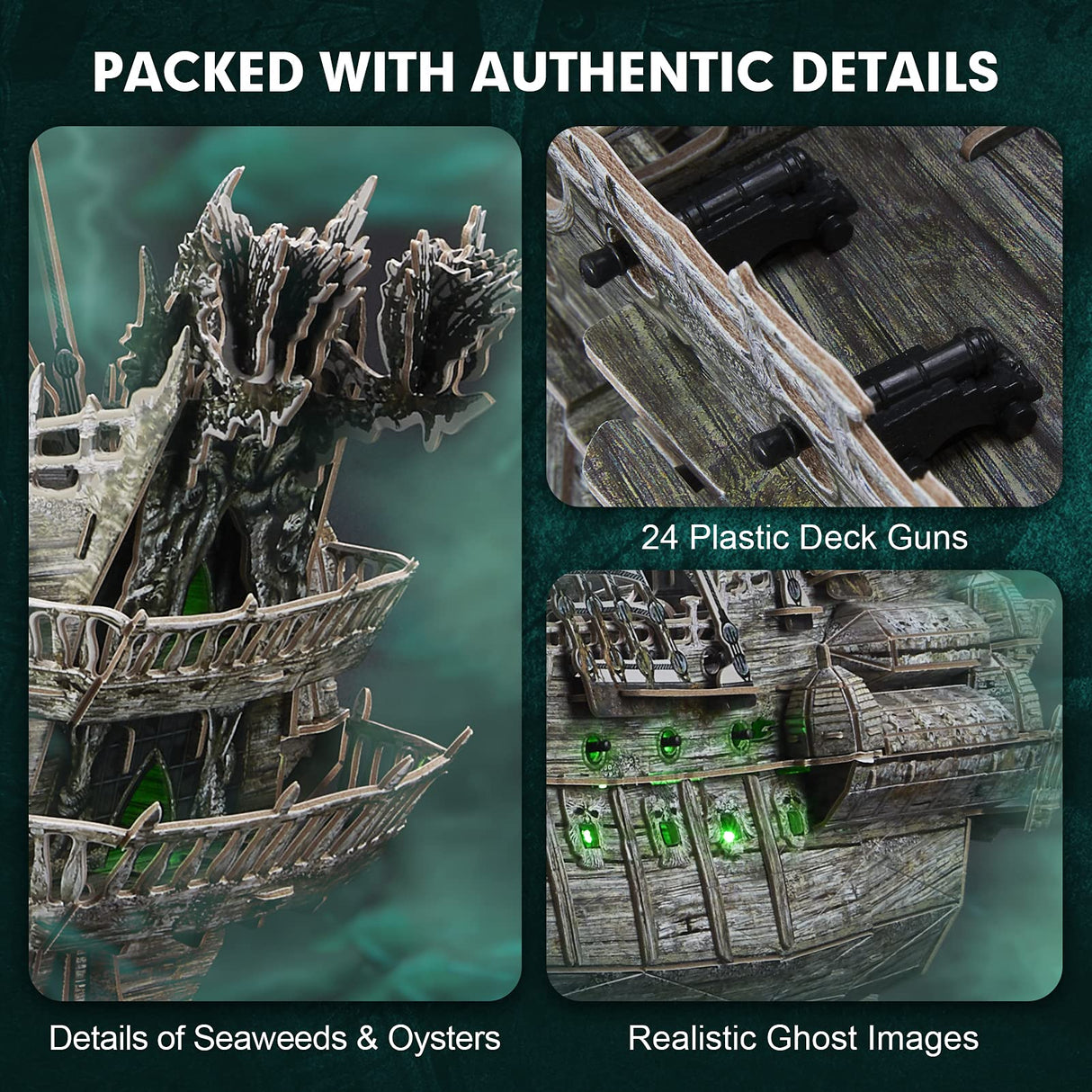 CubicFun 3D Puzzles for Adults Green LED Flying Dutchman, 360 Pieces Pirate Ship Arts & Crafts for Adults Gifts for Men Women Model Kit, Lighting Ghost Ship Easter Gifts Valentine's Day Gift CubicFun