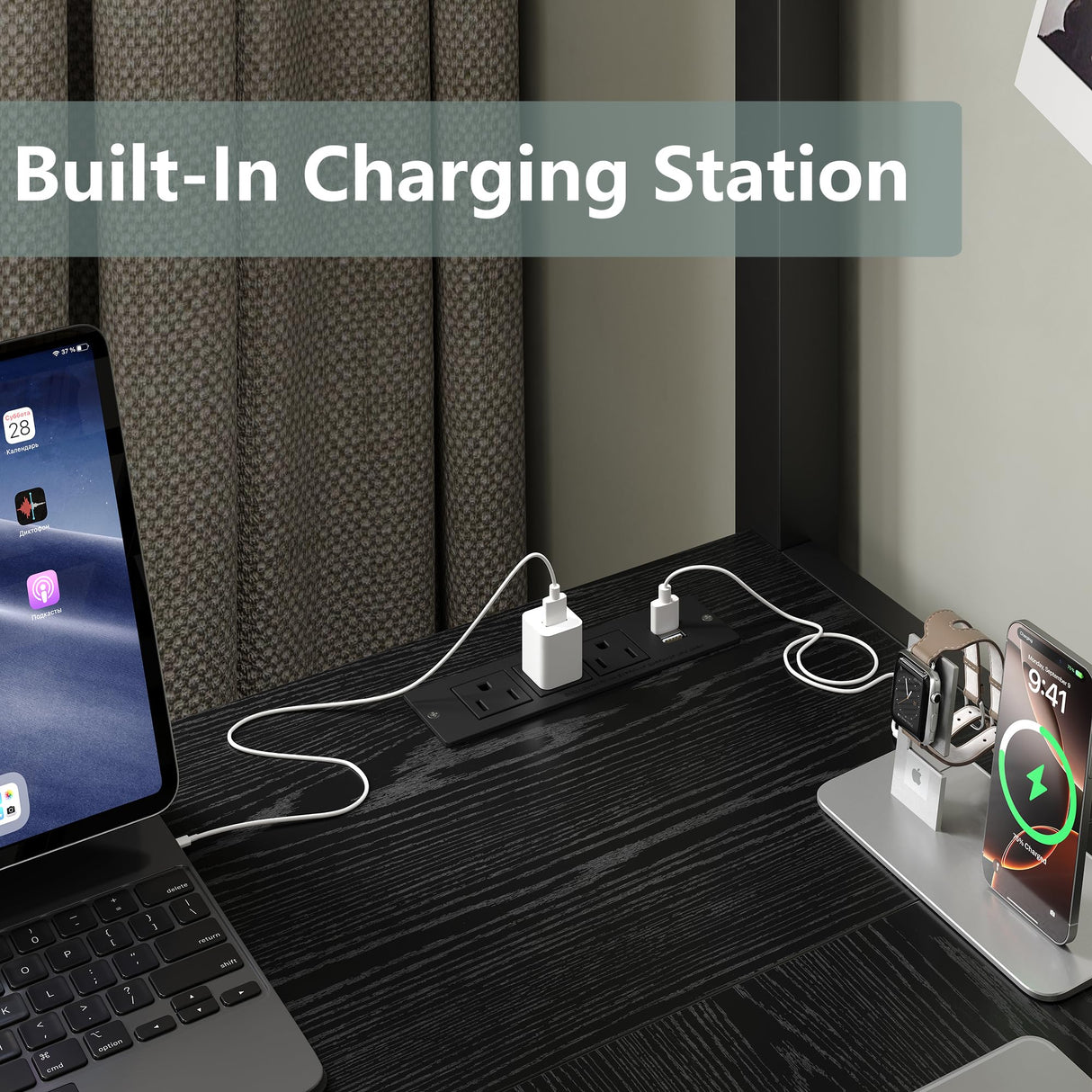 Furniouse Twin Loft Bed with Desk and Storage Stairs and Wardrobe, Heavy Duty Loft Bed, RGB LED Bed with USB Port, Outlets and Adjustable Furniouse