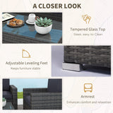 Outsunny 4 Piece Wicker Patio Furniture Set with Cushions, Outdoor Sectional Furniture with 2 Sofa, Loveseat, and Glass Top Coffee Table, Conversation Sofa Sets for Garden, Gray Outsunny