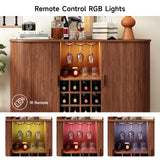 ONBRILL 55" Wine Bar Cabinet with LED Light,Modern Liquor Whiskey Coffee Station with Wine Rack and Glass Holder, Farmhouse Buffet Sideboard with Storage for Living Room, Kitchen, Entryway (Walnut) ONBRILL