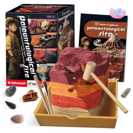EDUMAN Paleontological Site Fossil Dig Kit for Kids, Dig Up 4 ERAS Ancient Creatures Kit, Archaeology Kits with Rocks and Minerals, Educational Stem Toy for Kids Age 6+, Birthday Gift for Boys Girls EDUMAN