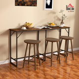 HOMCOM 70" Long Counter Height Table with Charging Station, Industrial Style Rectangular Bar Table with Steel Frame for Dining Room, Kitchen, Rustic Brown HOMCOM