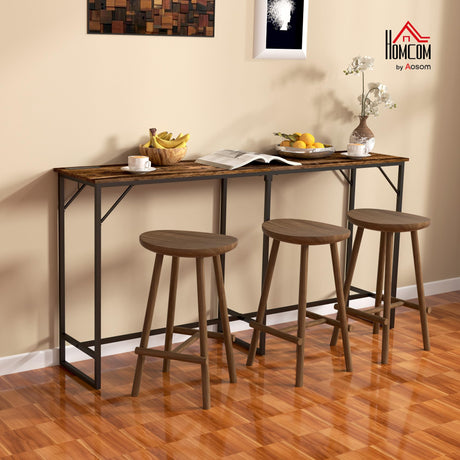 HOMCOM 70" Long Counter Height Table with Charging Station, Industrial Style Rectangular Bar Table with Steel Frame for Dining Room, Kitchen, Rustic Brown HOMCOM