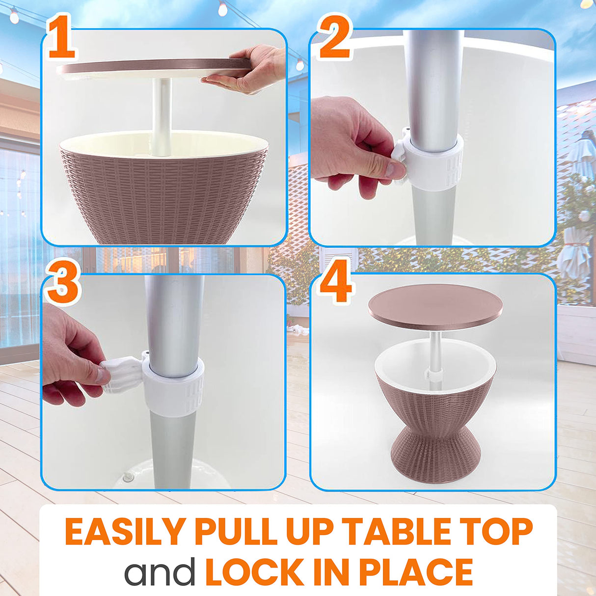 SereneLife Outdoor Cool Bar Table, 7.5 Gallon Beer and Wine Cooler, Patio Furniture & Hot Tub Side Table, Beverage Cooler, All-Weather Resistant Ice Cool Bar, Rattan Style Patio, Cocktail Bar (Grey) SereneLife