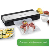 FoodSaver PowerVac Compact Vacuum Sealing Machine, Stainless Steel & Black, Vertical Storage, VS0150 | Preserves freshness, reduces bag waste, for both dry and wet food FOODSAVER