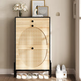 IRONCK Shoe Cabinet with 2 Flip Drawers, Shoe Storage Cabinet for Entryway, Free Standing Shoe Storage Organizer with Rattan Doors Slim Narrow Shoe Rack Cabinet, Black IRONCK