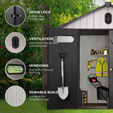EconoHome 8x8 Ft Outdoor Storage Shed with Floor - Waterproof Shed with Lockable Door for Garden - Backyard, Tool Storage Use - Grey EconoHome