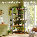 Huuger 5 Tier Bookshelf, L Shaped Corner Bookshelf with 10 Open Shelves, 49.4 Inch Straight Wide Bookcase with Metal Frame and Wooden Board, Adjustable Feet, Rustic Brown Huuger