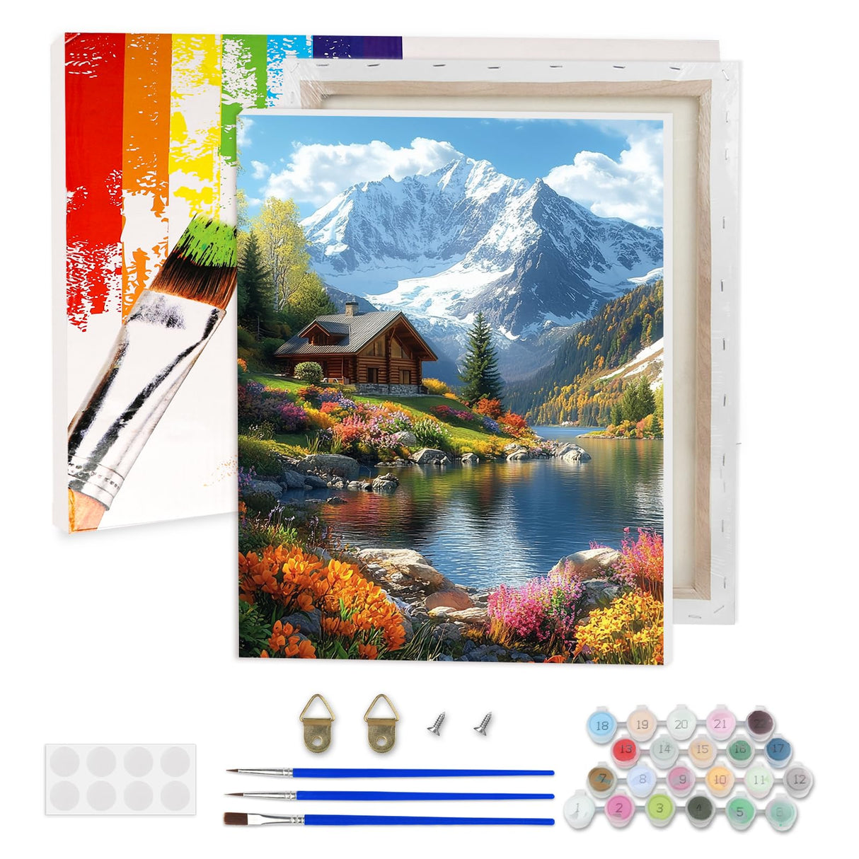 Lxmsja Snow Mountains Paint by Numbers Kit for Adults, Acrylic Lake House Paint by Numbers for Adults Beginner, DIY Craft Supplies Oil Painting Kits for Home Wall Decor 12x16 inch (Framed) Lxmsja