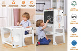 Foldable 4-in-1 Study Tower with Chalkboard for Learning, Montessori Kitchen Step Stool Toddlers Folding Stool for Kids 1-6years Ideal Helper (White) FANABAS