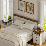 AntsandAnts White Farmhouse Nightstand Set of 2,Wood End Tables Bedroom with Charging Station,Metal Corner Night Stand with 2 Drawers for Living Room,Bedside Table Furniture AntsandAnts