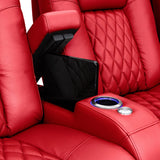Seatcraft Diamante - Home Theater Seating - Living Room - Power Recline - Italian Leather - Powered Headrests - Cupholders - USB Charging - Ambient Lighting - Arm Storage, Red, Single Recliner Seatcraft