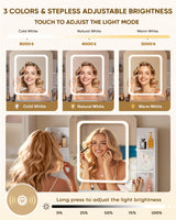 LIVELYGLOW Small Makeup Vanity Desk, 29.5" W x 15.8" D x 51.2" H, White (Smart LED Mirror, Hairdryer Rack, Power-Outlet, 5 Shelves, 2 Drawers) LIVELYGLOW