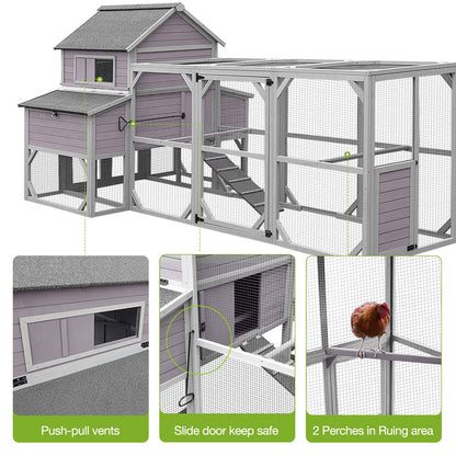 Chicken Coop 55ft² Large Chicken House with Run Wooden Hen House Poultry Cage with 6 Large Nesting Boxes,10-15 Chickens - WoodArtSupply