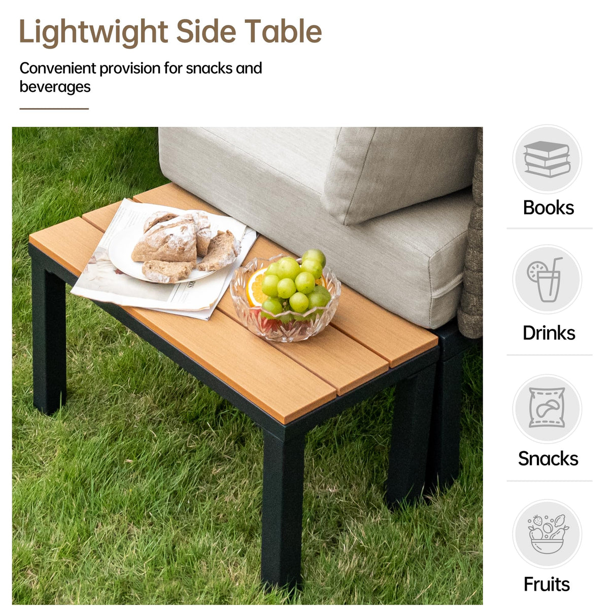 PIZZELLO 4 Piece Patio Conversation Set, Outdoor Sectional Furniture with Loveseat, Single Chair, and Coffee Table, for Porch, Deck, 6" Washable Cushions, Beige PIZZELLO