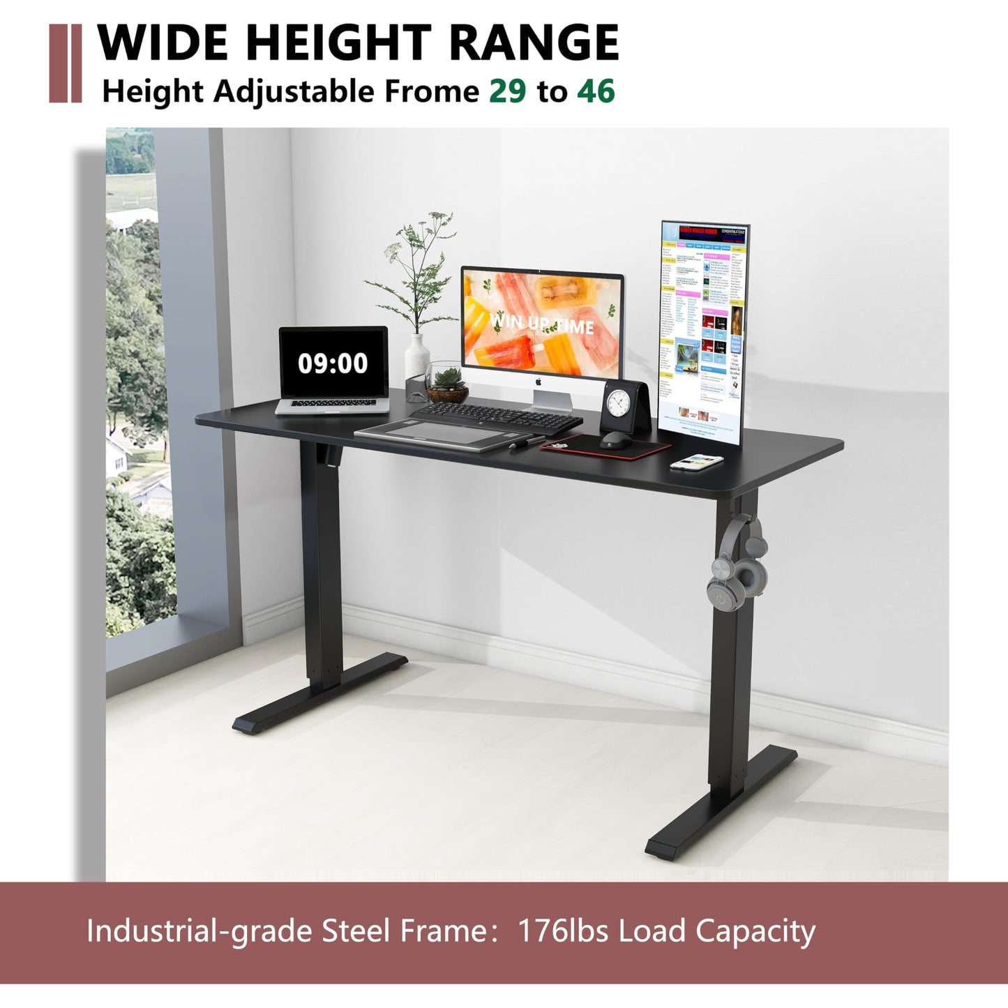 Win Up Time Electric Standing Desk Whole Piece Desktop Height Adjustable Desk- Standing Computer Desk, Sit Stand Desk Frame & Top, Electric Stand Up Desk on Wheels - WoodArtSupply