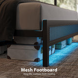 ZENBEDING Led Bed Frame Queen Size, Metal Platform Bed Frame with 2-Tier Storage Headboard, Mesh Queen Bedframe with Charging Station, Easy Assembly and No Box Spring Needed (Rustic Brown) ZENBEDING