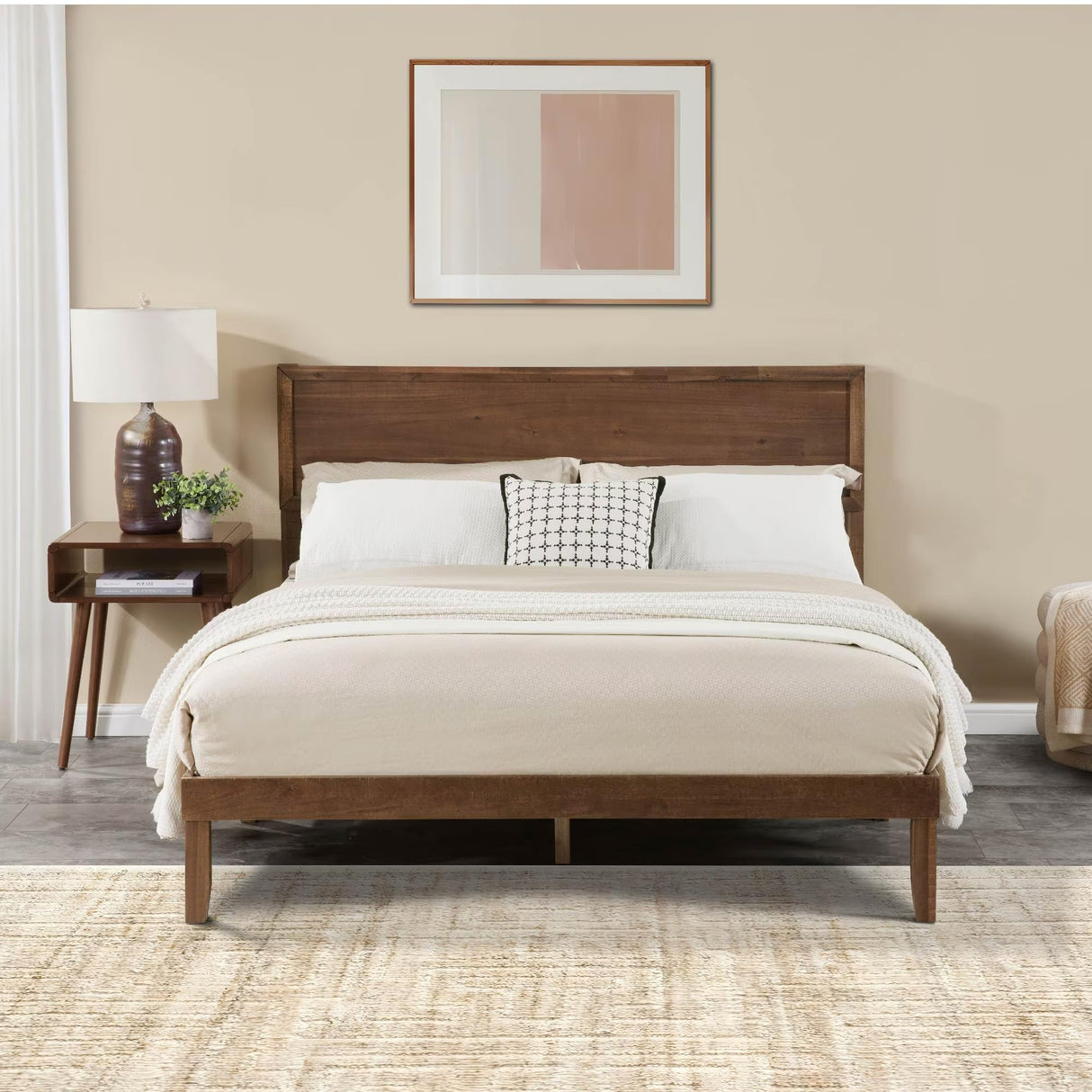 MT EDITION Wood Full Size Bed Frame,Wooden Full Platform Bed Frame with Headboard,Sturdy Rubber Modern Home Style Bed Frame for Bedroom (Full) MT EDITION