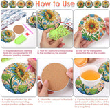 ijbnhd 8 PCS Sunflower Diamond Painting Coasters Sunflower Diamond Art Coasters with Holder DIY for Adults, 5D Diamond Crafts Supplies (Cork Wooden Pad) ijbnhd