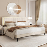 CXVX Adjustable Velvet Platform Queen Size Bed with LED Lights, Charging Station & Wooden Slats, Upholstered Bed Frame with Headboard, Noise-Free Mattress Foundation, No Box Spring Required CXVX