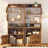 LIKIMIO Nightstand with Charging Station, 55" Tall End Side Table with Storage Cabinet, Small Bookshelf, for Living Room Office Bedroom, Vintage Brown LIKIMIO