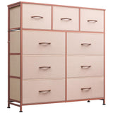 WLIVE 9-Drawer Dresser, Fabric Storage Tower for Bedroom, Hallway, Entryway, Closet, Tall Chest Organizer Unit with Fabric Bins, Steel Frame, Wood Top, Easy Pull Handle, Pink WLIVE
