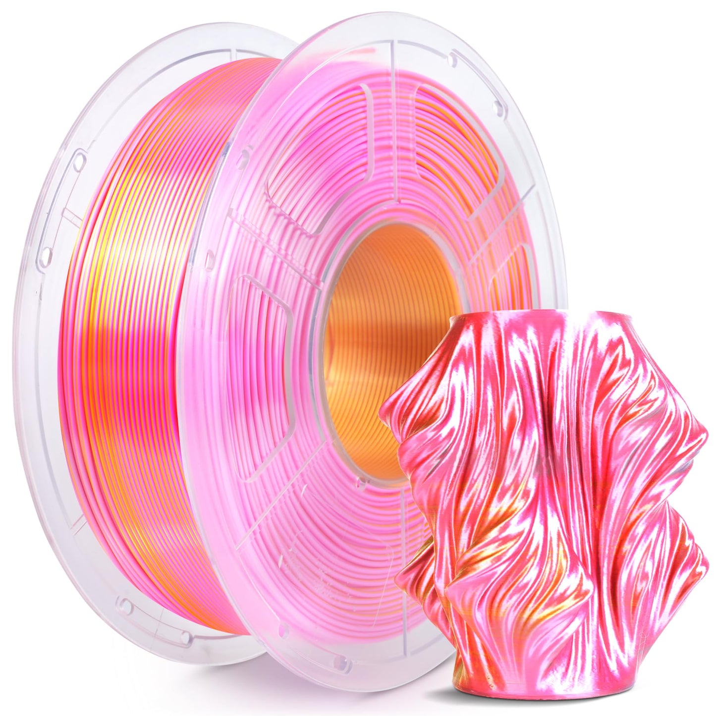 SUNLU Silk PLA Plus 3D Printer Filament, Dual Color Shiny PLA+ Filament 1.75mm, Silk Textures, 360° Spin Unveils Varied Colors, Dimensional Accuracy +/- 0.02mm, 1KG Spool(2.2lbs), Silk Pink G - WoodArtSupply