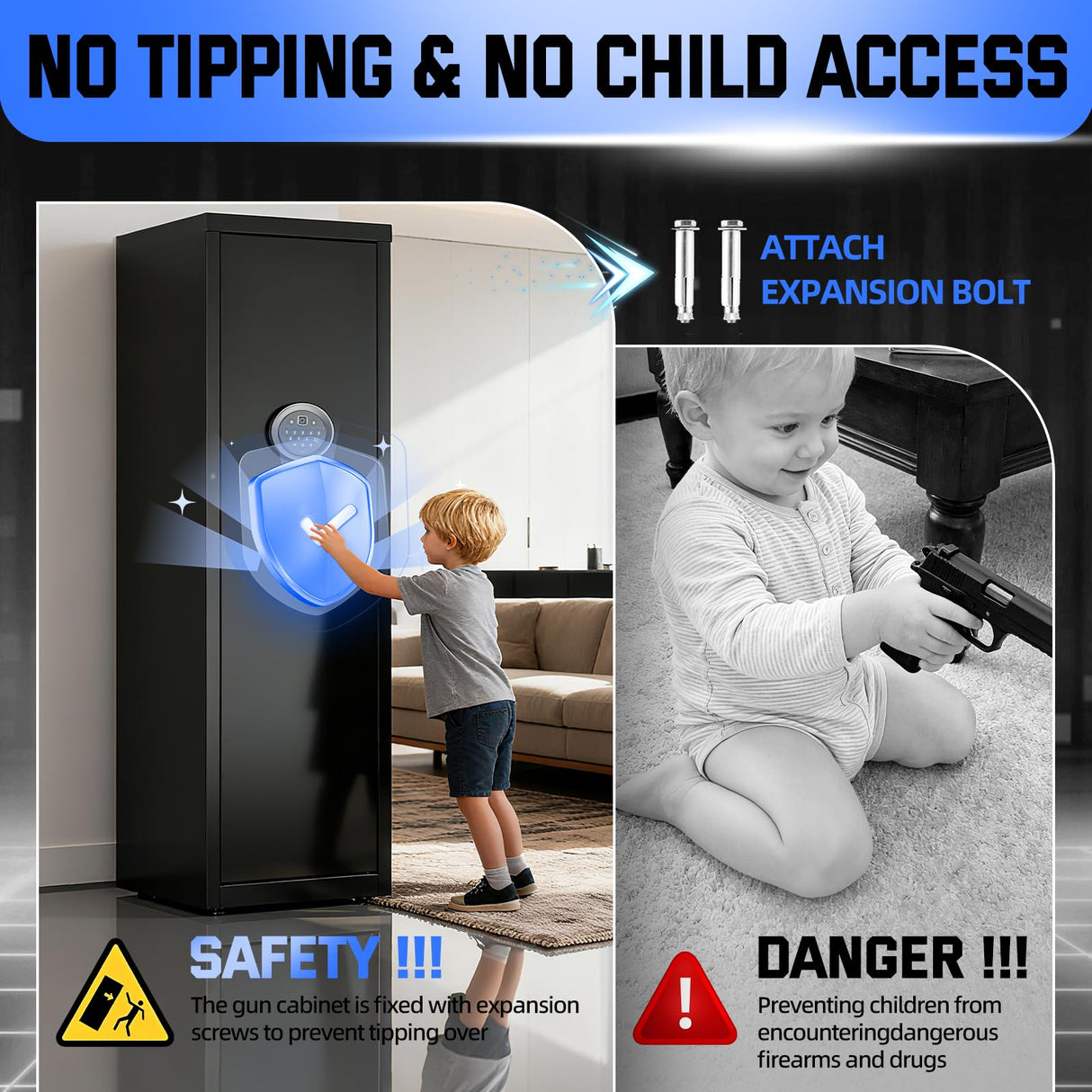 Lnoauys 8-10 Gun Safe for Rifles and Pistols, Gun Cabinets for Rifles and Shotguns, Long Gun Safe for Home Rifle and Pistols with Dual Alarm & Mute Mode, Gun Cabinet with Quick Access and Gun Rack Lnoauys