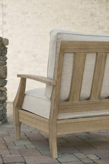 Signature Design by Ashley Clare View Outdoor Eucalyptus Wood Single Cushioned Lounge Chair, Beige Signature Design by Ashley