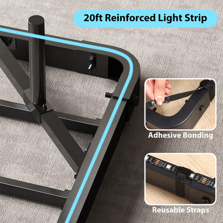 YGEOMER Full Size Floating Bed Frame with Charging Station, Modern Metal Platform Bed Frame with LED Light, Easy Assembly, Black YGEOMER