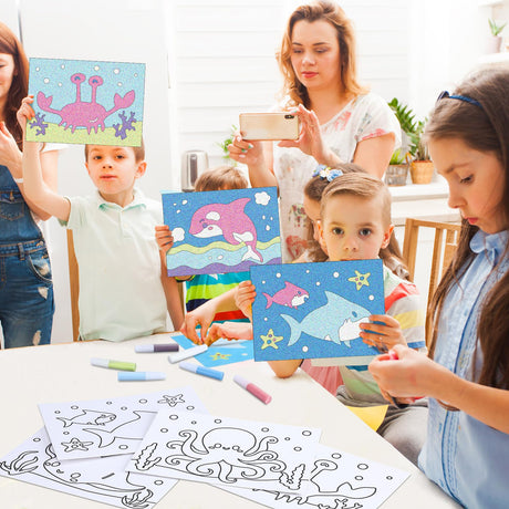 VercanMonth 30 Sets Ocean Animal Sand Art Kits for Kids DIY Craft Sand Painting Colored Art Painting Cards Set for Children DIY Arts Ocean Theme Educational and Learning Activities VercanMonth