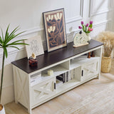 Rustic White Farmhouse TV Stand, Entertainment Center with Power Outlets for TVs up to 65 Inch, Mid Century Modern TV Cabinet, Media Console Table for Living Room, Farmhouse TV Console (Black) Redlifeᅟᅠ